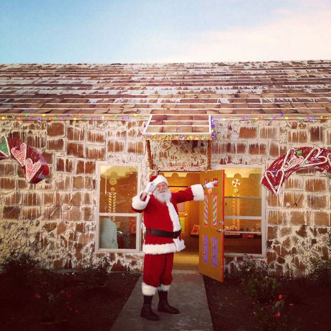 santa lands on a strong gingerbread roof