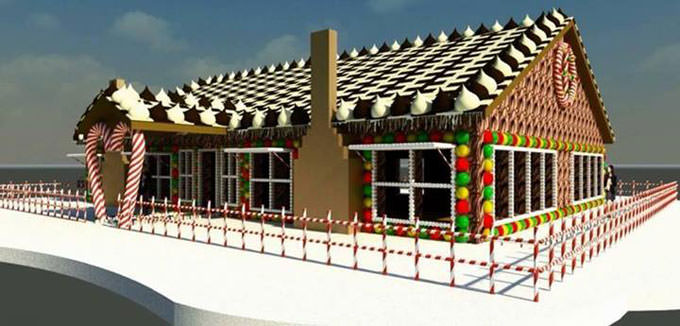 rendering of gingerbread house and roof in bryan
